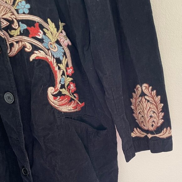 JOHNNY WAS Black Thin Wale Corduroy Embroidered Coat: 1X (EXCELLENT CONDITION) - Picture 5 of 6